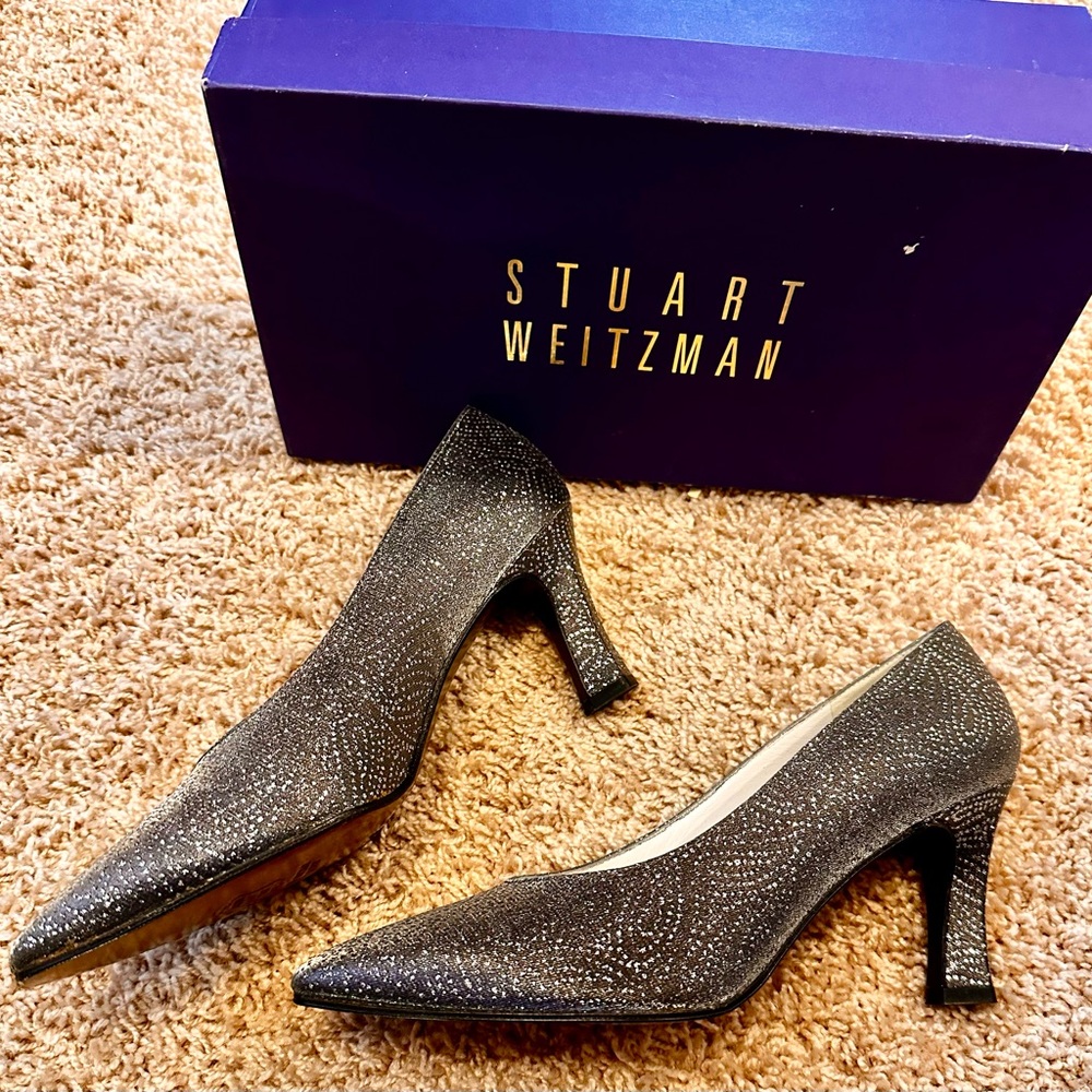 NWT- Stuart Weitzman Glittering Silver Heels - Picture 12 of 15